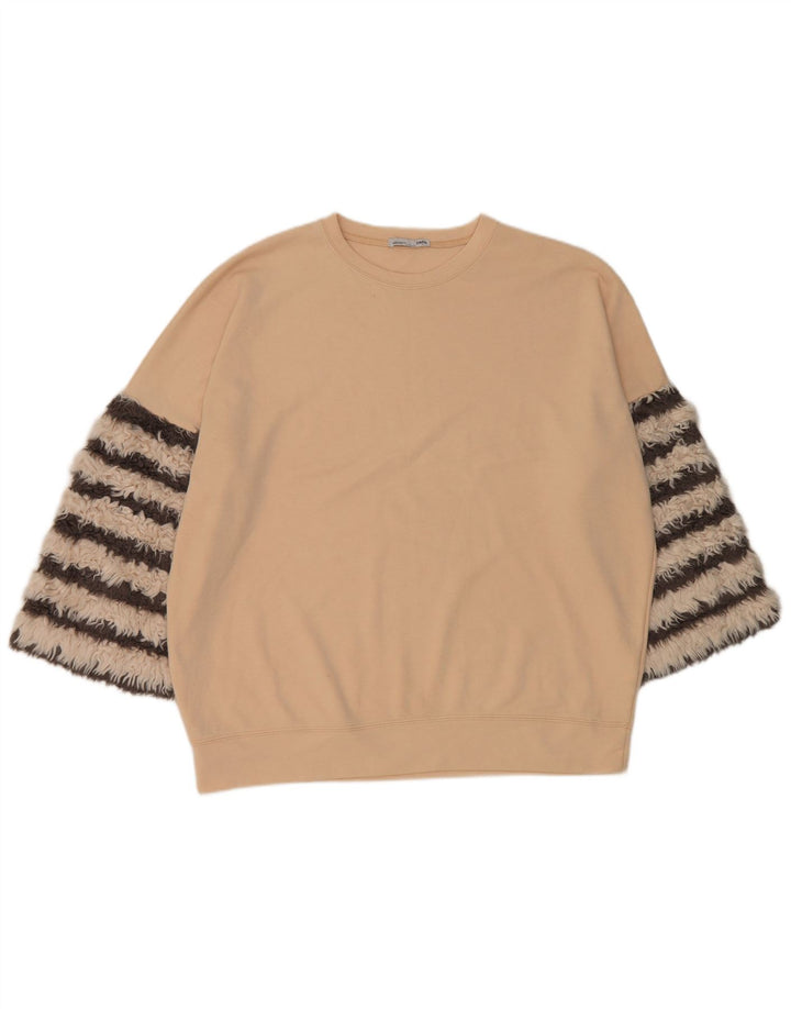 Zara Sweat-shirt surdimensionné à manches 3/4 pour femme UK 14 Beige moyen