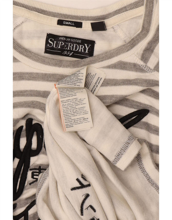 Superdry Haut graphique à manches longues pour femme UK 10 Petit coton rayé gris
