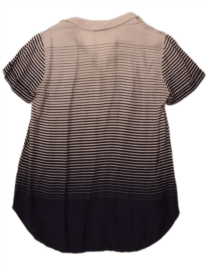 VINTAGE Womens Tunic Top UK 12 Medium Navy Blue Striped Linen