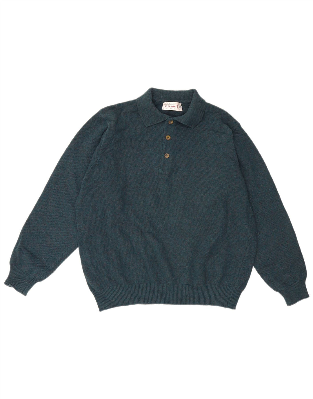 Stefanel Pull à col polo pour homme en laine verte