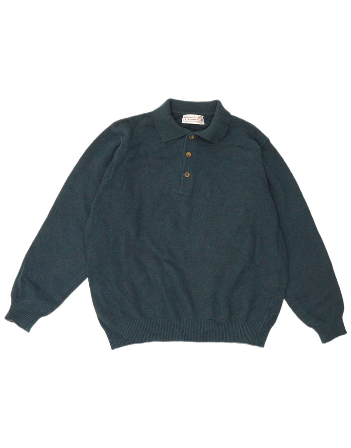 Stefanel Pull à col polo pour homme en laine verte