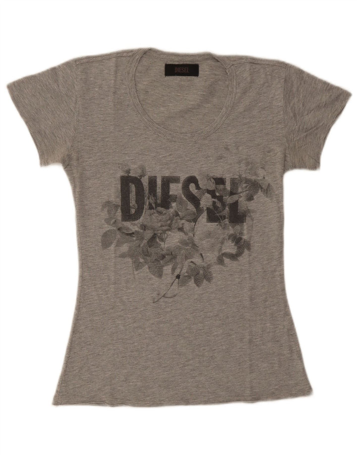 Diesel T-shirt graphique pour femme UK 8 Small Gris