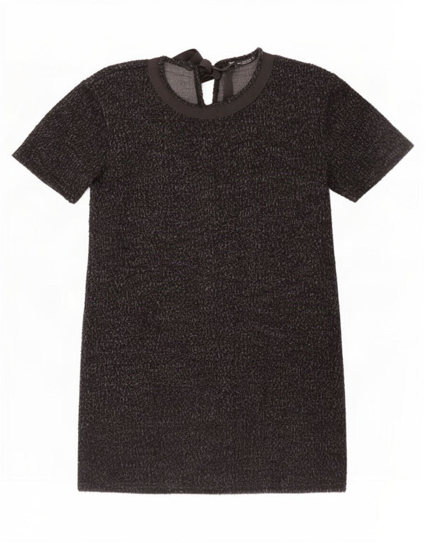 Zara Robe basique pour femme UK 44 en coton moucheté noir moyen