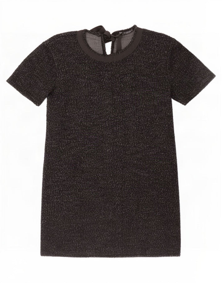 Zara Robe basique pour femme UK 44 en coton moucheté noir moyen