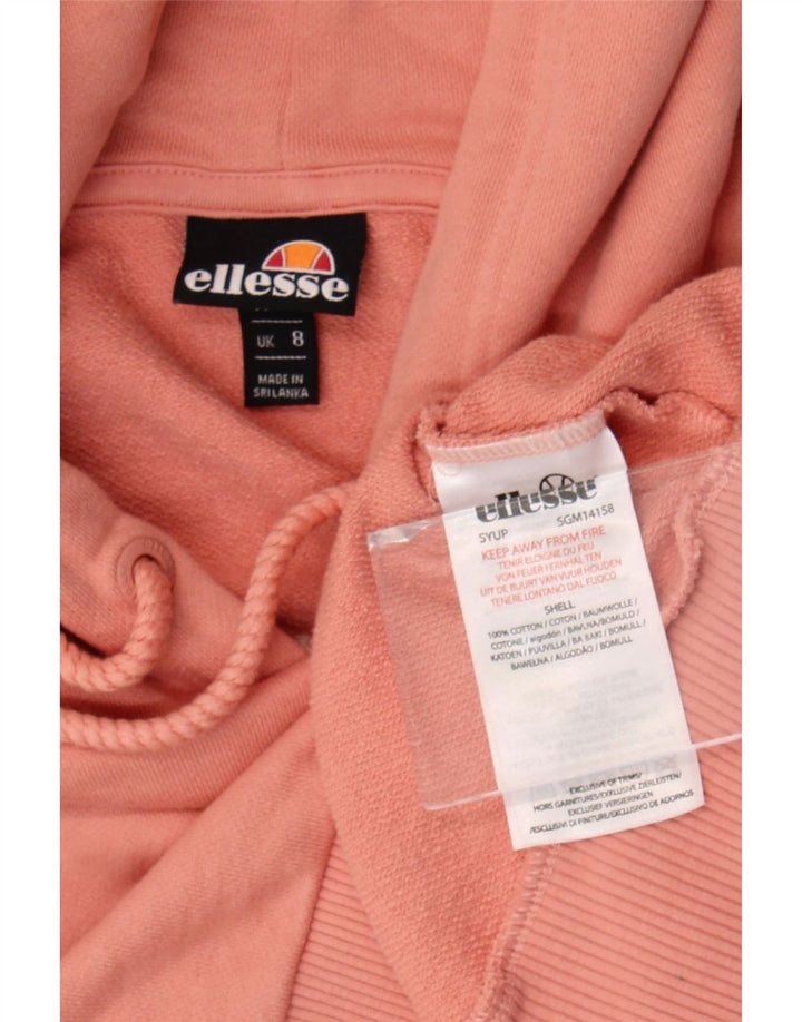 ELLESSE Pull à capuche court surdimensionné pour femme UK 8 Petit coton rose