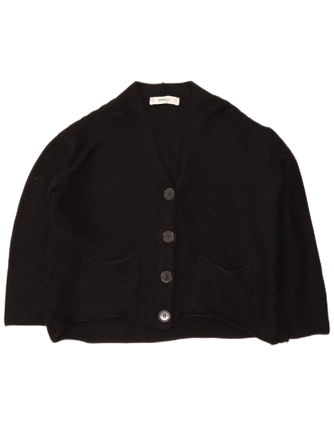 Zara Womens Crop Oversize Cardigan Pull UK 10 Petit Noir Classique