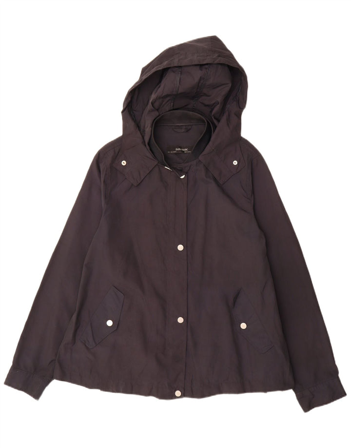 Zara Veste utilitaire à capuche pour femme UK 16 Large Noir Polyester