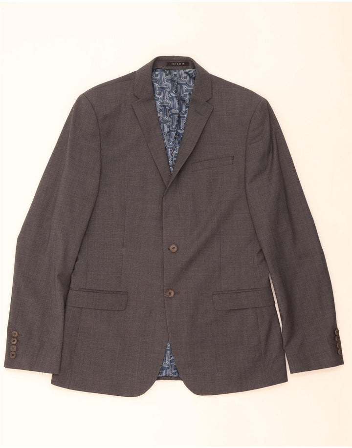 TED BAKER Veste Blazer Slim Fit à 2 Boutons pour Homme UK 40 Grande Laine Grise
