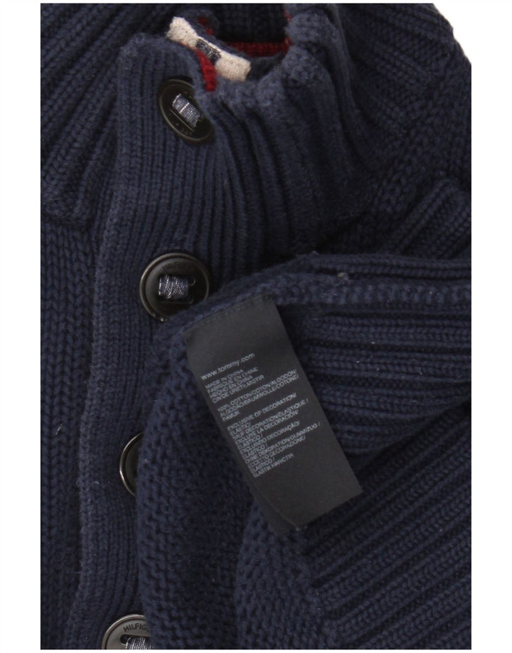 Tommy Hilfiger Pull à col boutonné pour homme Bleu marine moyen Coton