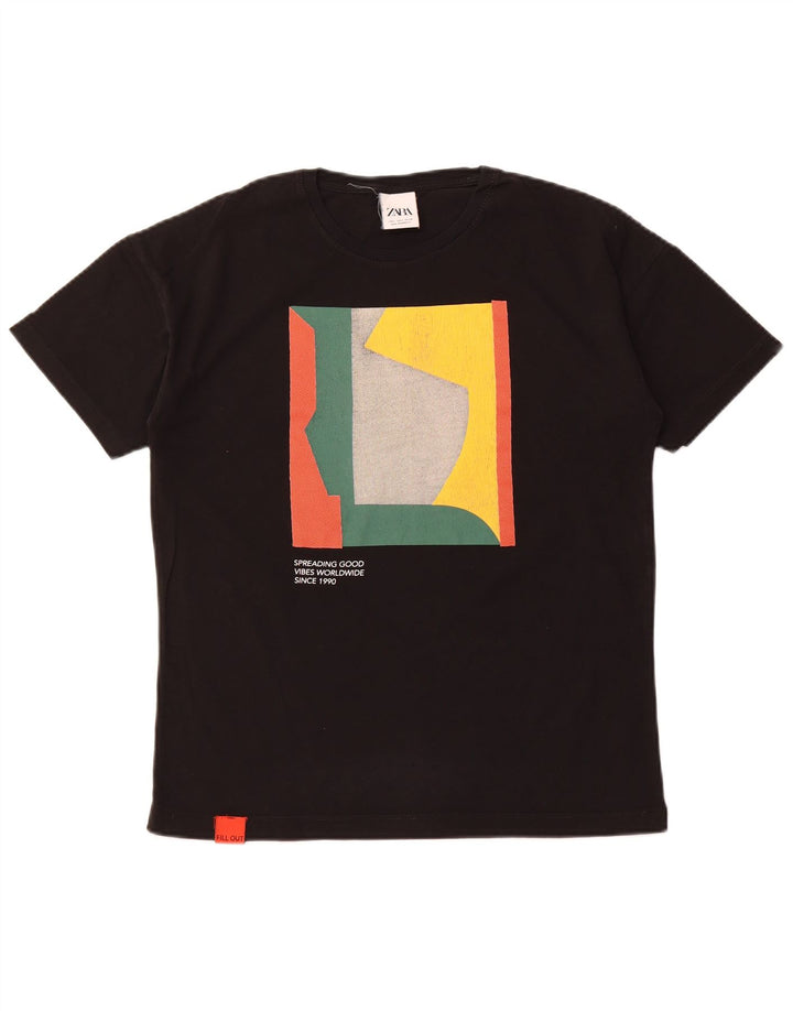 ZARA Mens Graphic T-Shirt Top Small Noir Colorblock
