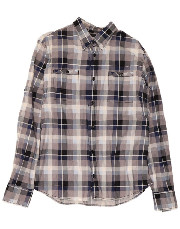 Fishbone Mens Slim Fit Flannel Shirt Medium Blue Check Cotton