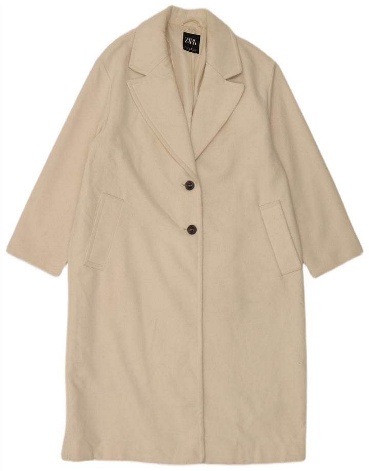 Zara Womens Pardessus UK 16 Large Blanc Polyester
