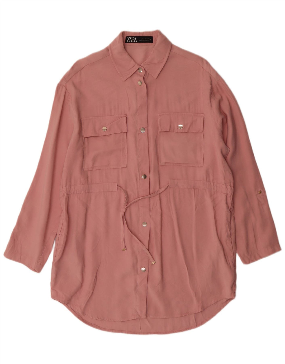 Zara Robe chemise surdimensionnée pour femme UK 10 Petite viscose rose