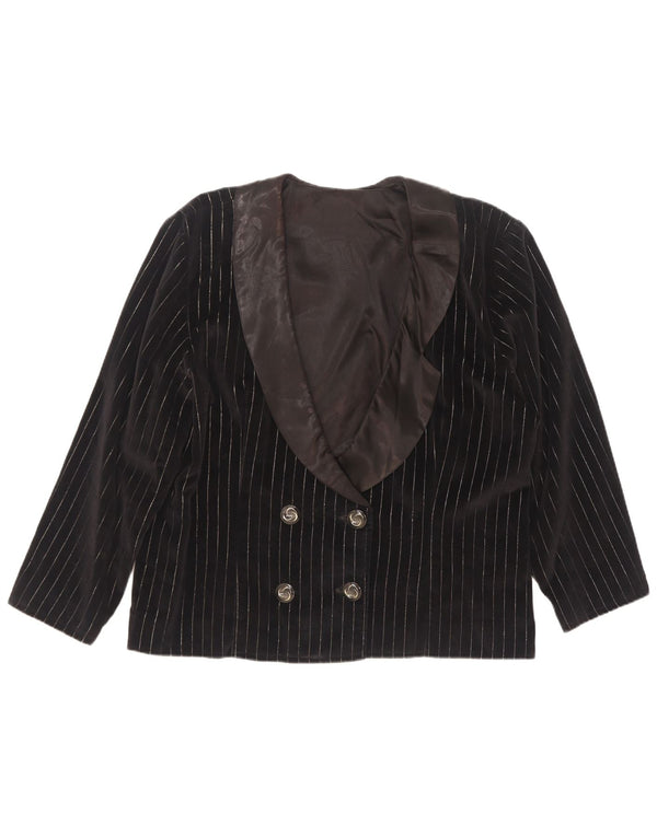 vintage Femmes Double Breasted Blazer Veste UK 18 XL Noir Pinstripe