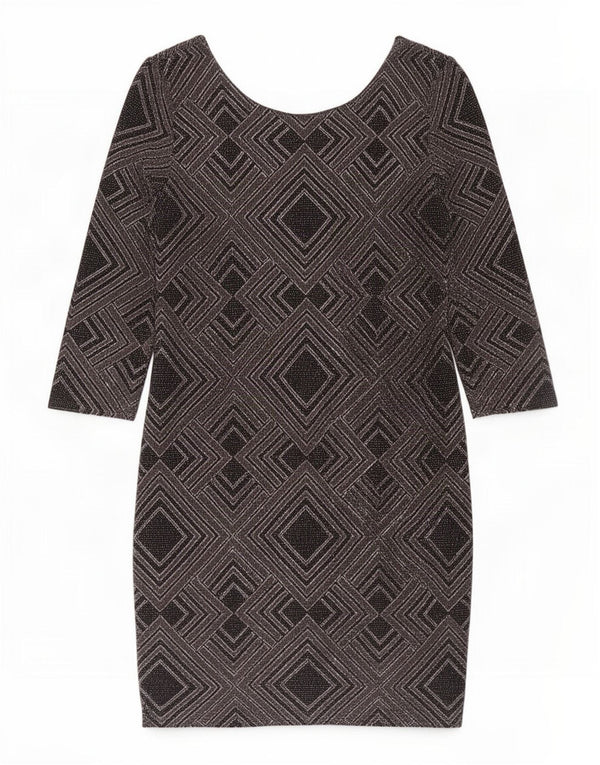 Wallis Robe droite à manches 3/4 pour femme UK 16 Grand Noir Géométrique