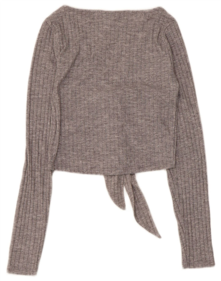 Topshop Femme Haut Court à Manches Longues UK 6 XS Gris Polyester