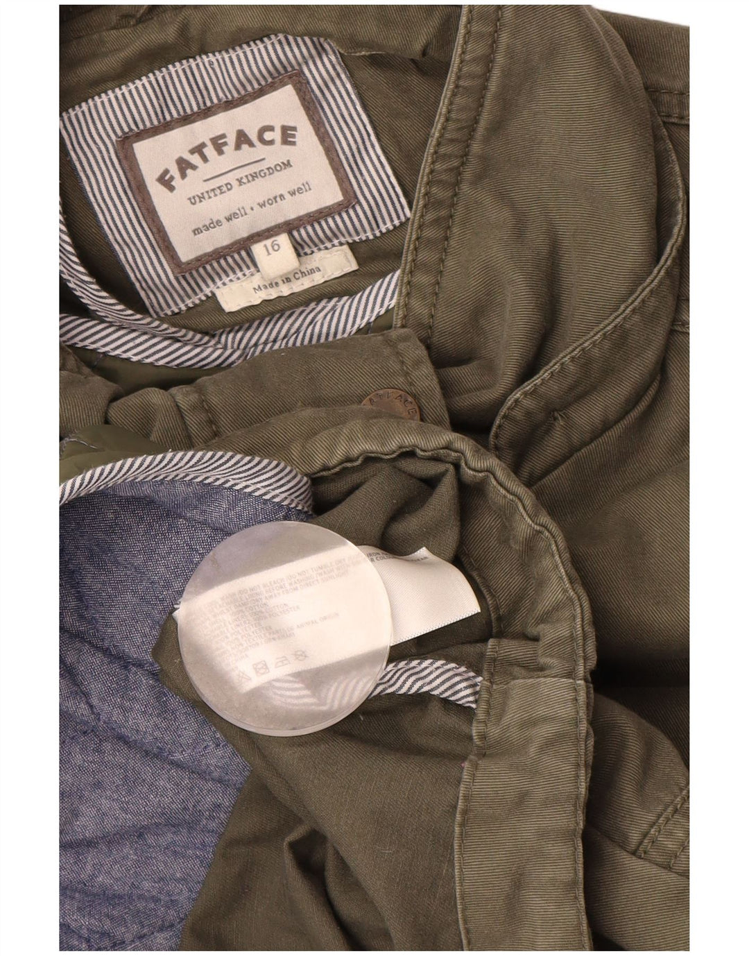 Fat Face Veste Parka Femme UK 16 Large Kaki Coton