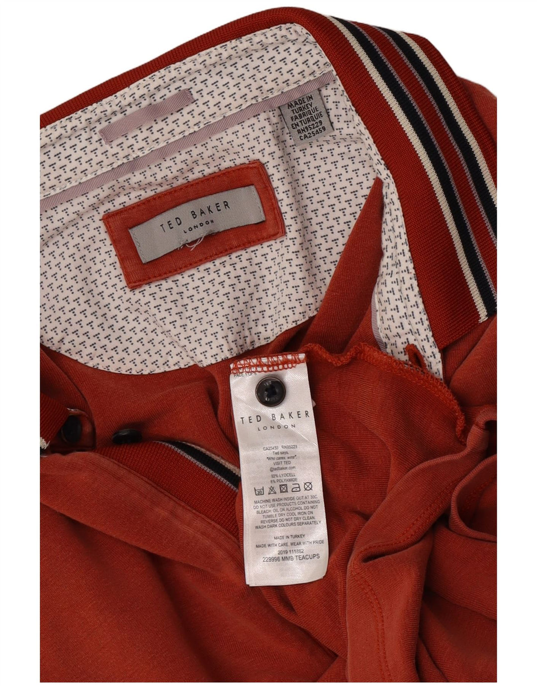 Ted Baker Polo Homme XL Orange Rayé Lyocell