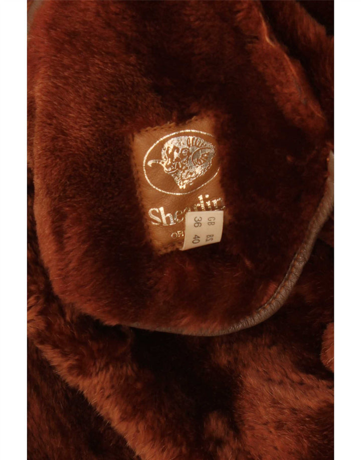 Vintage Manteau ouvert surdimensionné en peau de mouton pour femme EU 36 Petit Marron