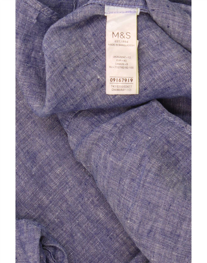 Marks & Spencer Chemise Femme UK 12 Lin Bleu Moyen