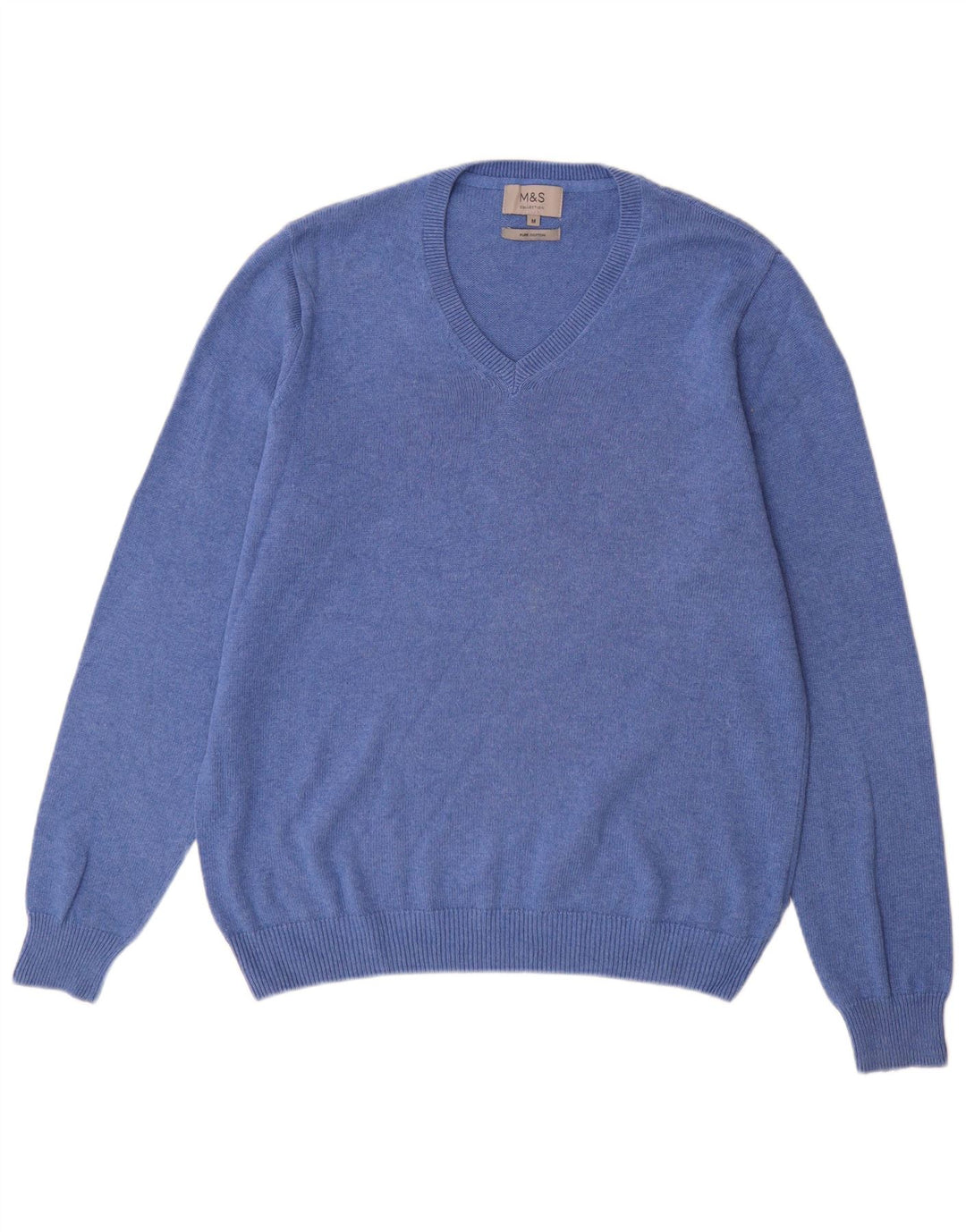 Marks & Spencer Pull Col V Homme Bleu Moyen Coton