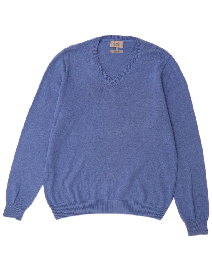 Marks & Spencer Pull Col V Homme Bleu Moyen Coton