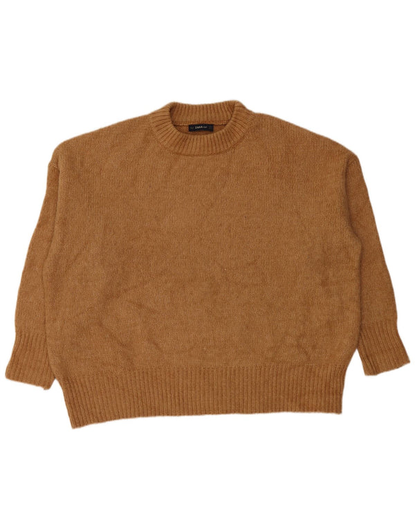 Zara Pull surdimensionné à col rond pour femme UK 14 Acrylique marron moyen
