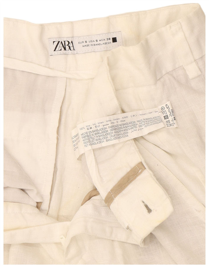 Zara Short Chino Femme Petit W30 Lin Blanc