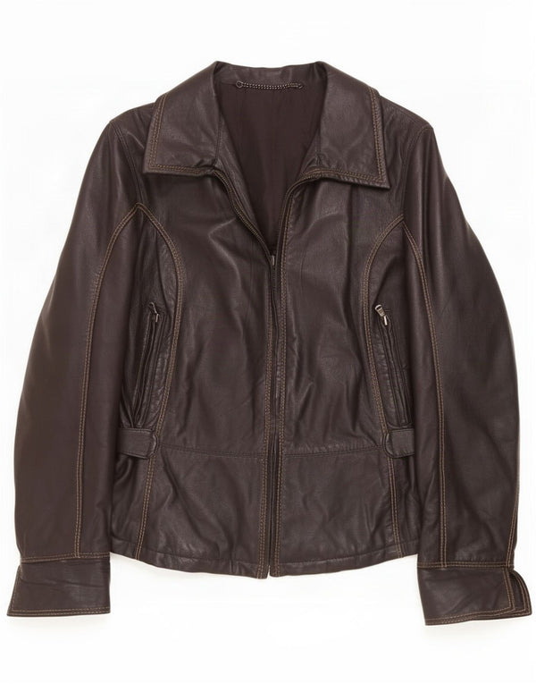 veste en cuir femme vintage IT 44 Brun moyen