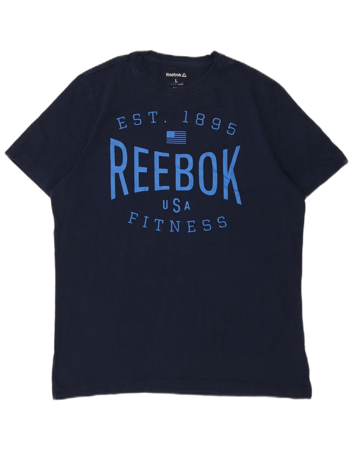 Reebok Homme Graphic T-Shirt Top Large Bleu Marine Coton