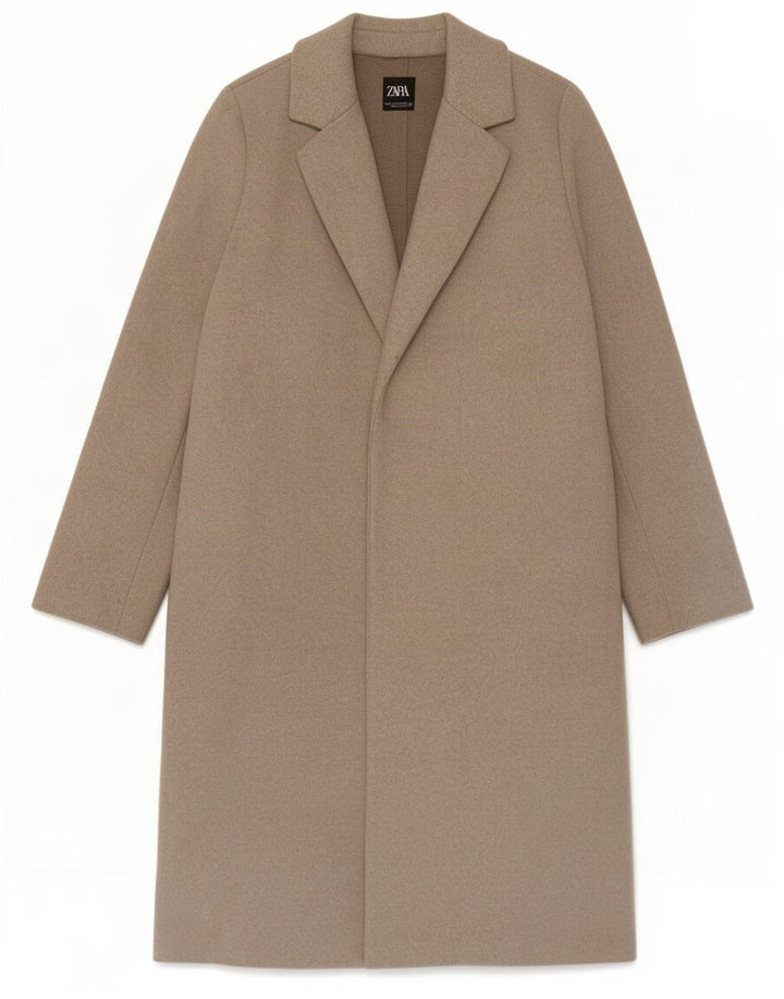 Zara Femme Manteau Ouvert UK 14 Polyester Beige Moyen