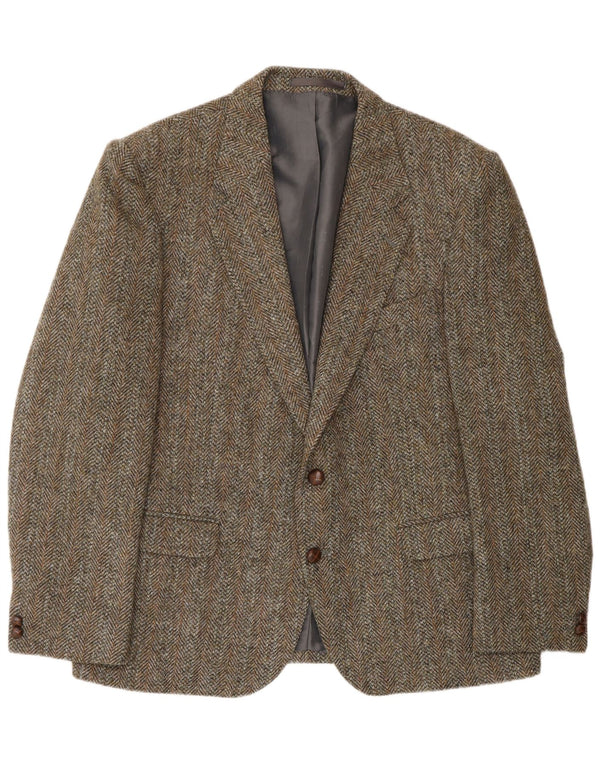 HARRIS TWEED Veste Blazer 2 Boutons pour Homme UK 46 3XL Laine à Chevrons Vert