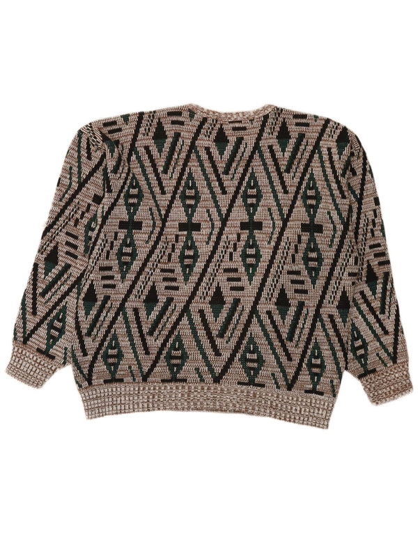 vintage Mens Crew Neck Jumper Sweater IT 52 Grand Multicolore Géométrique