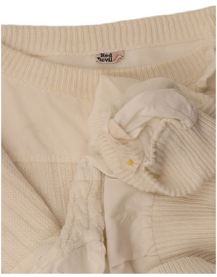 vintage Mens Boat Neck Jumper Pull IT 48 Moyen Off White Cotton
