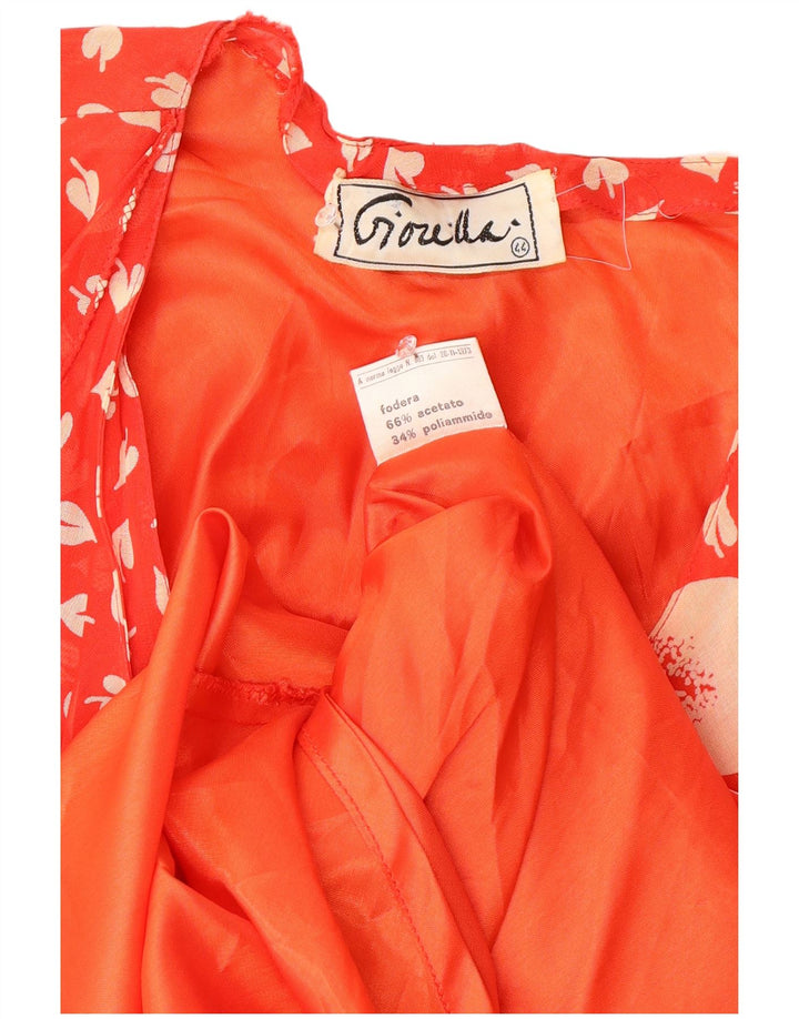 vintage Womens Ruffle Front A-Line Robe ITB 44 Moyen Rouge Floral Rétro