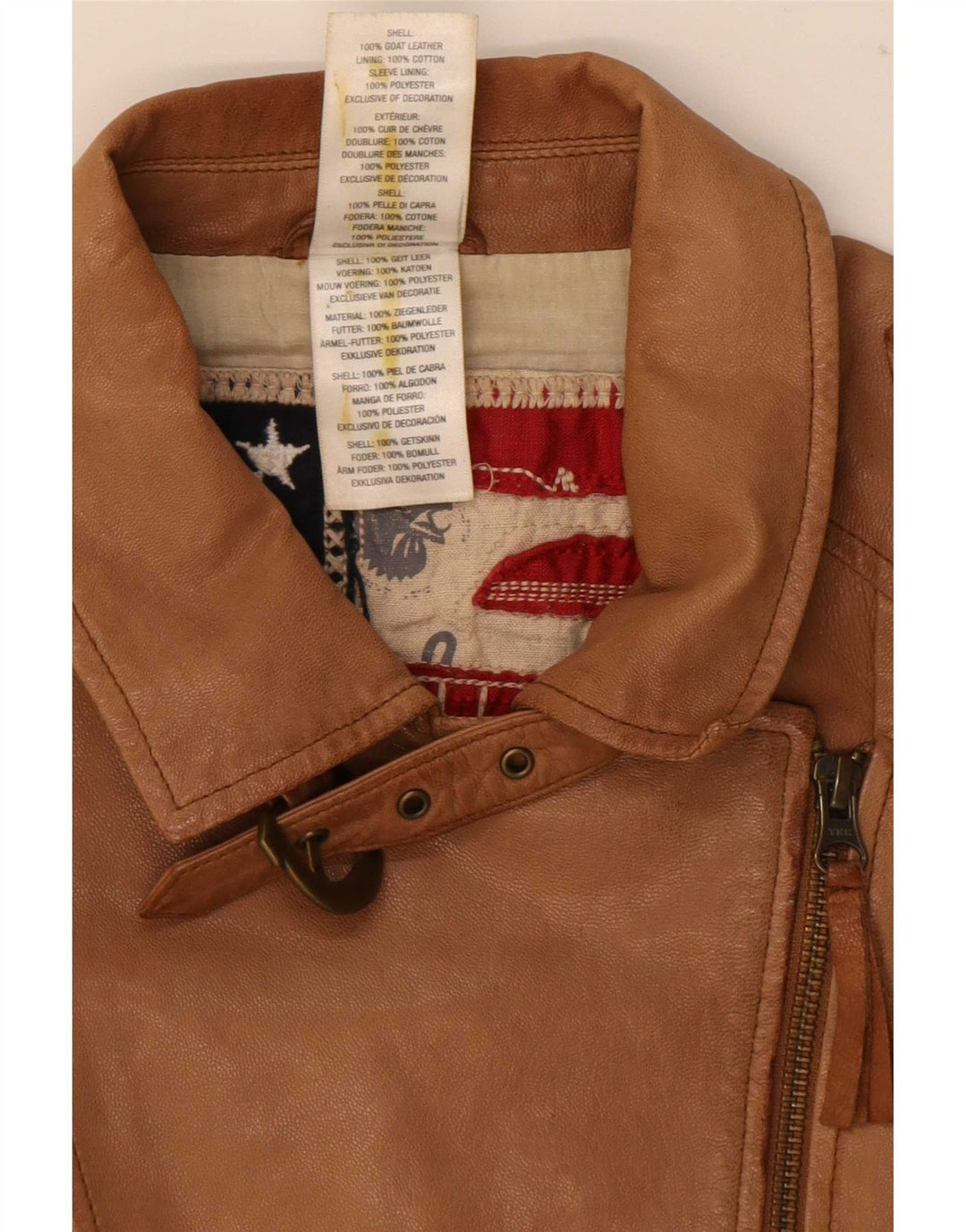 True Religion Veste de motard en cuir pour femme UK 10 Small Beige Colourblock