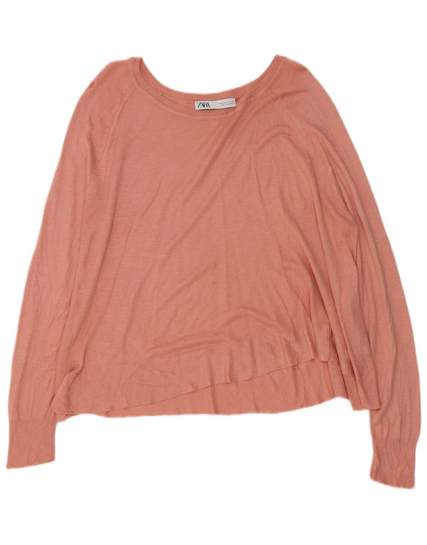 Zara Pull court surdimensionné à col bateau pour femme UK 10 Petit Rose