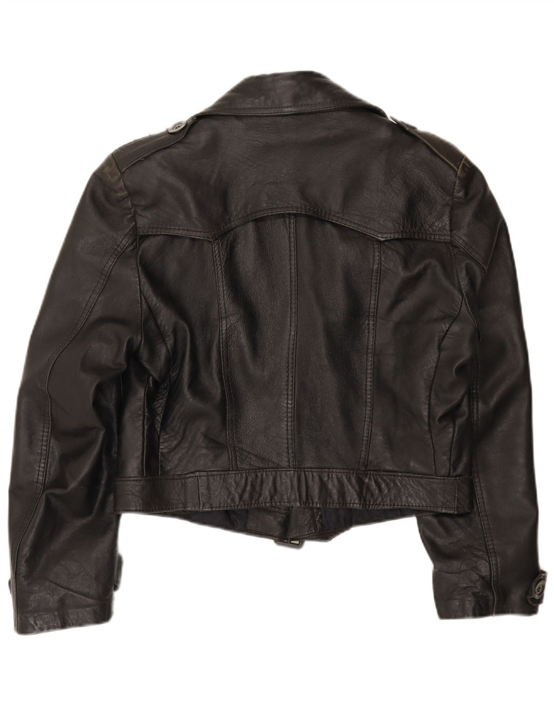 VINTAGE Veste militaire crop femme UK 12 Noir moyen