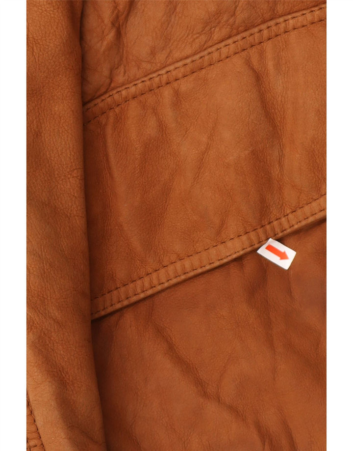 VINTAGE Veste en cuir à capuche homme EU 54 2XL Cuir marron