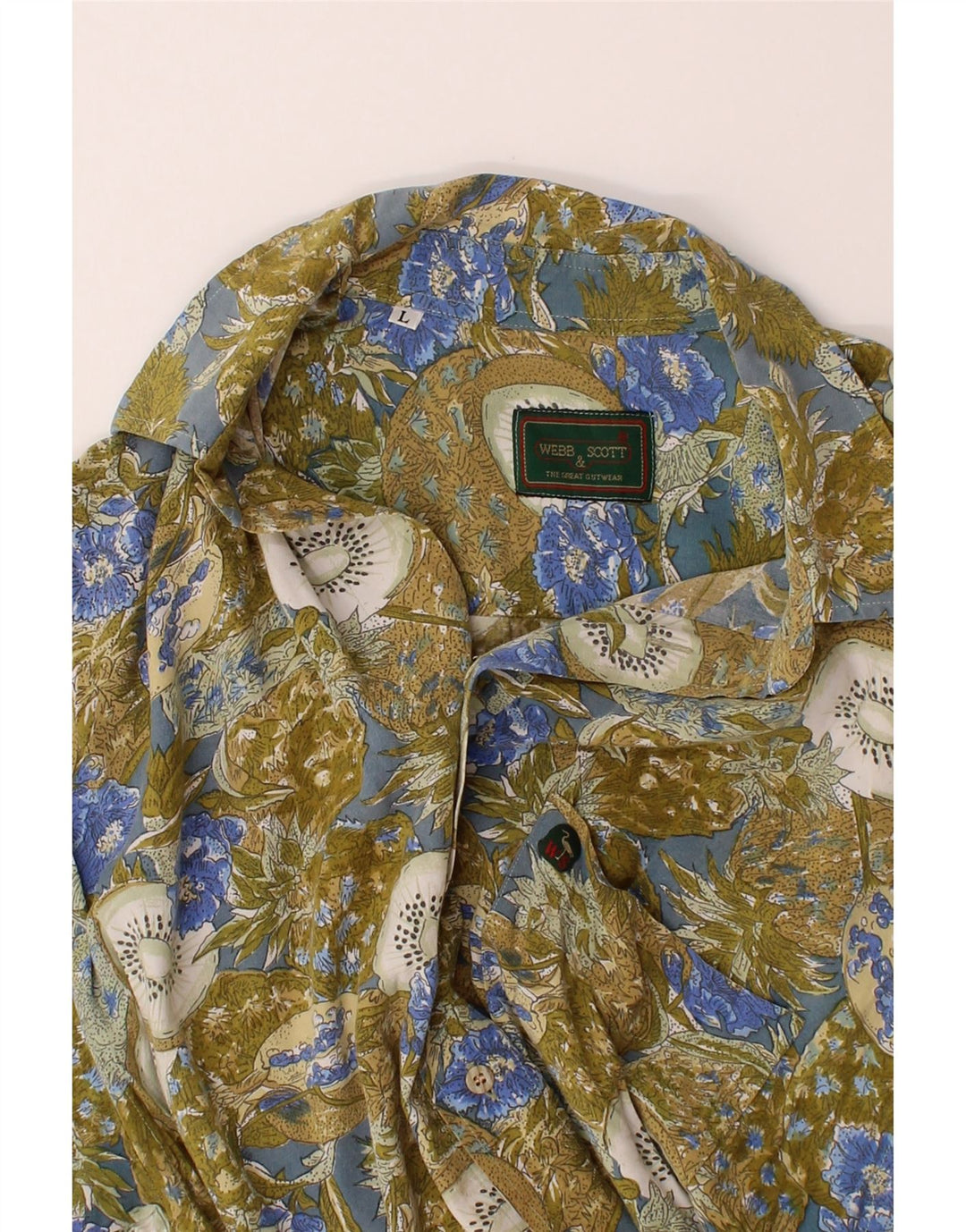 WEBB&SCOTT Mens Short Sleeve Shirt Large Khaki Floral Vintage Webb&Scott and Second-Hand Webb&Scott from Messina Hembry 