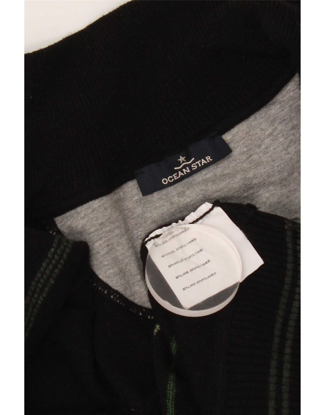 Ocean Star Cardigan pour homme en laine rayée noire moyenne