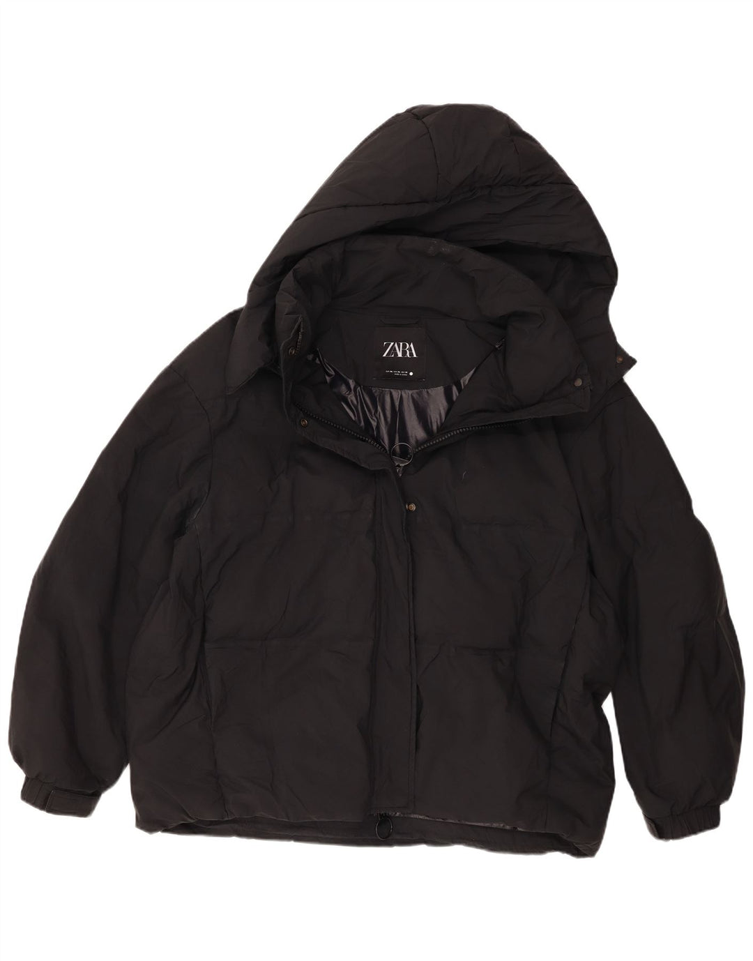 Zara Veste matelassée surdimensionnée à capuche pour femme UK 18 XL Noir