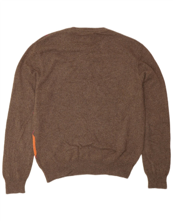 VINTAGE Pull ras du cou pour homme IT 48 Petit Marron Argyle/Diamant
