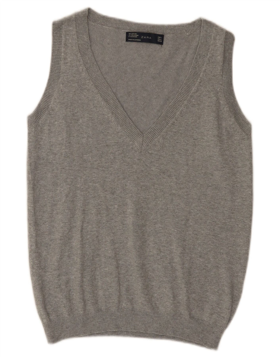 Zara Womens Crop Vest Débardeur UK 14 Grand Coton Gris