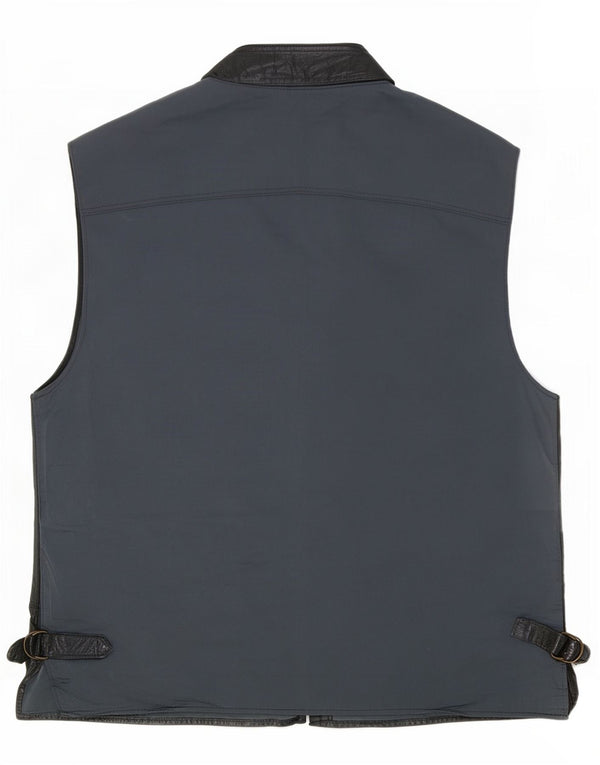 vintage Mens Leather Utility Gilet UK 38 Moyen Noir