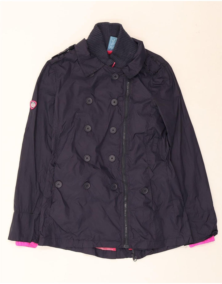 Superdry Veste de Pluie Double Boutonnage Femme UK 12 Medium Bleu Marine Nylon