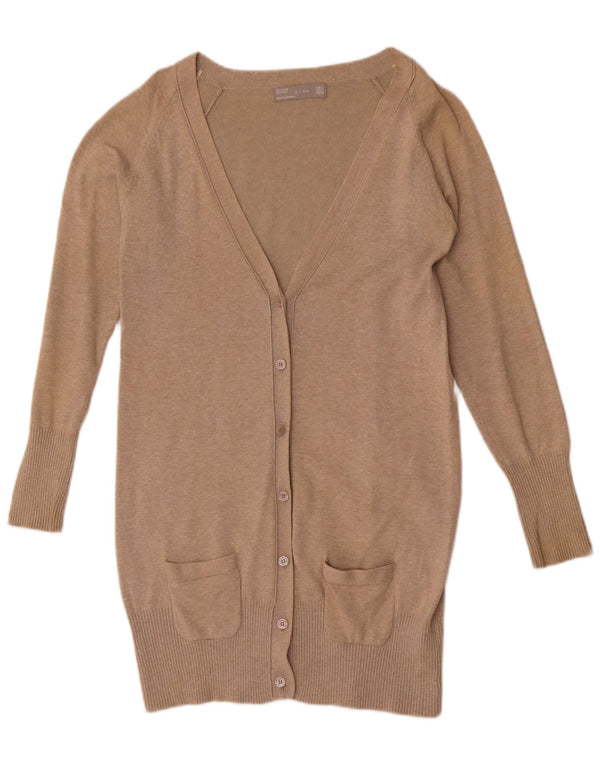 Zara Womens Longline Cardigan Sweater UK 14 Grand Coton Beige