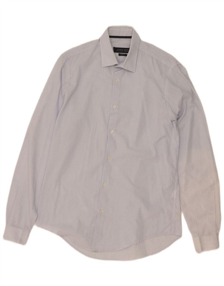 Zara Chemise Slim Fit Bleu Moyen En Coton À Fines Rayures