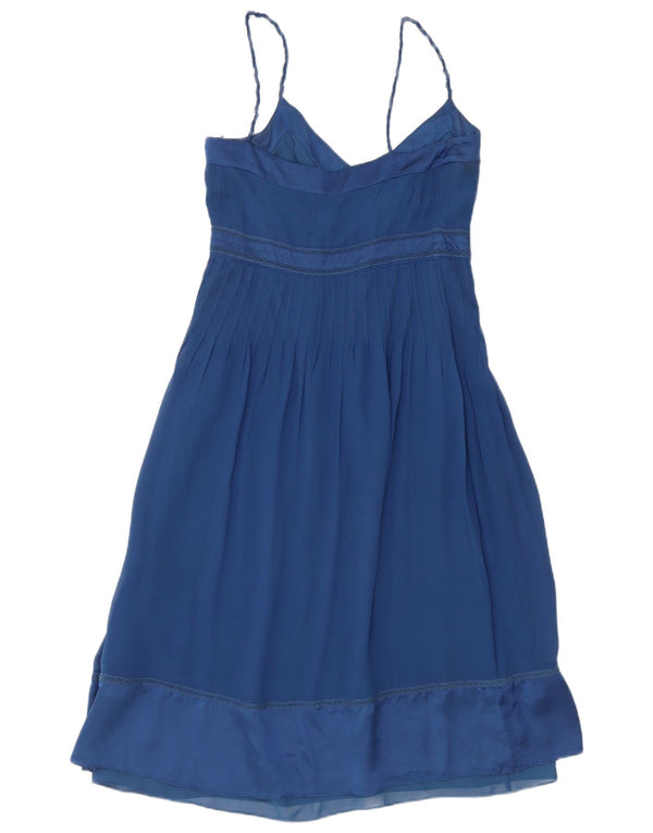 Karen Millen Robe d'été pour femme UK 10 Petite soie bleu marine