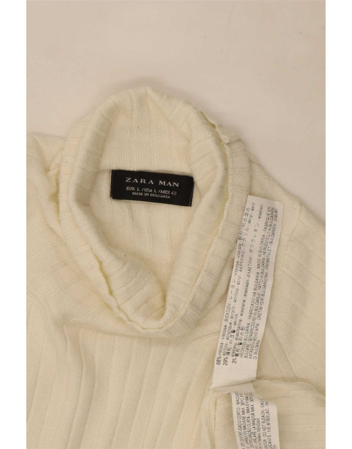 Zara Pull Col Roulé Homme Large Blanc Viscose